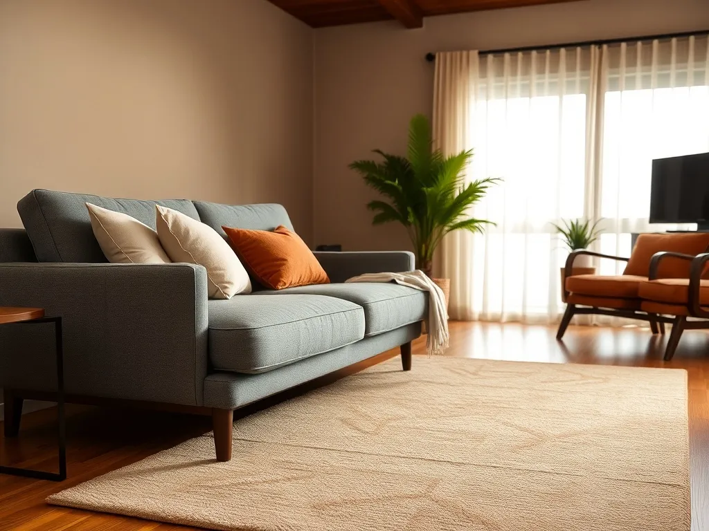 Jaki dywan do szarej kanapy i brązowych mebli?