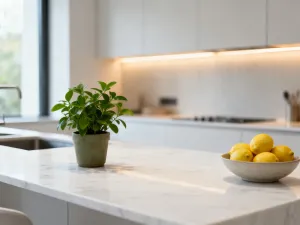 Profesjonalna kielnia nakładająca szary beton architektoniczny na surową ścianę w nowoczesnym salonie.