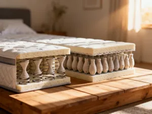 Nowoczesna, szara sofa tapicerowana w przytulnym salonie oświetlonym ciepłym światłem zachodzącego słońca.