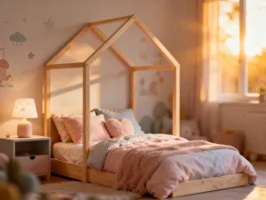 Przestronna, nowoczesna sypialnia z dużym, wygodnym łóżkiem typu king-size w świetle porannego słońca.