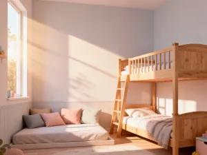 Wysokiej jakości materac na minimalistycznym stelażu w przytulnej, jasnej sypialni. Widoczna szczegółowa faktura tkaniny.