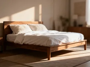 Nowoczesne łóżko piętrowe w skandynawskim stylu, ustawione w jasnym i przytulnym pokoju dziecięcym.
