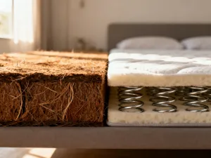 Luksusowa jedwabna maska do spania leżąca na miękkiej poduszce w przytulnej sypialni o świcie.